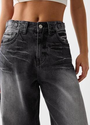 Джинси жіночі чорно-сірі вільні джинси bershka new3 фото