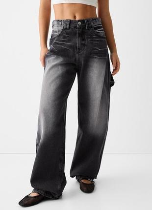 Джинси жіночі чорно-сірі вільні джинси bershka new