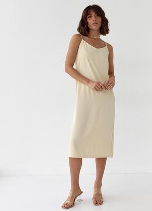 Женское платье-комбинация на тонких бретелях - кремовый цвет, m (есть размеры)1 фото