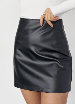 Мини юбка из экокожи - черный цвет, m (есть размеры)4 фото