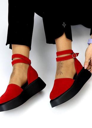 Туфли открытые женские, натуральная замша цвет красный на 37р