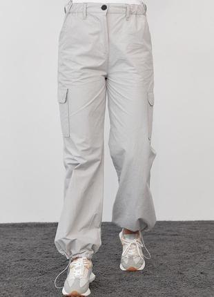 Женские штаны карго в стиле кэжуал - светло-серый цвет, l (есть размеры)