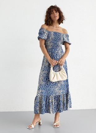 Летнее платье макси с эластичным верхом - синий цвет, s (есть размеры)1 фото