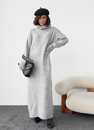 Вязаное платье oversize с высокой горловиной - серый цвет, l (есть размеры)9 фото