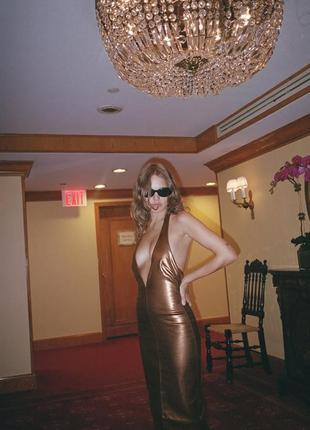 Шикарна вечірня бронзова сукня, плаття з блиском металік zara2 фото