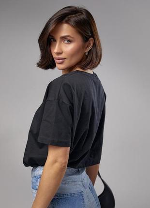 Трикотажная женская футболка с вышитым сердцем - черный цвет, l (есть размеры)2 фото