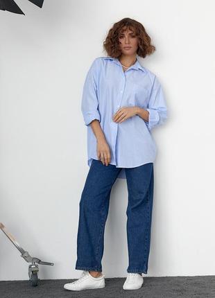 Подовжена жіноча сорочка в смужку — блакитний колір, xl (є розміри)3 фото