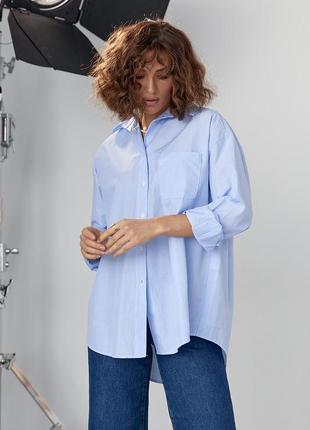 Подовжена жіноча сорочка в смужку — блакитний колір, xl (є розміри)8 фото