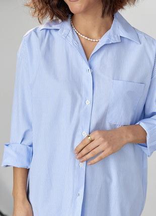 Подовжена жіноча сорочка в смужку — блакитний колір, xl (є розміри)4 фото