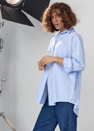 Подовжена жіноча сорочка в смужку — блакитний колір, xl (є розміри)7 фото