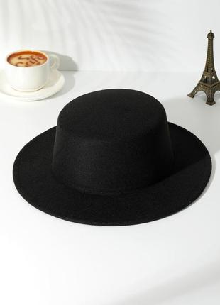 Шляпа канотье унисекс (поля 6 см) черная1 фото