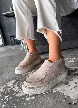 Лоферы,беж,базовые натуральная замша,высокие на платформе 36,37,38,39,40