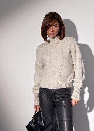 В'язаний жіночий светр із косами — бежевий колір, l (є розміри)8 фото