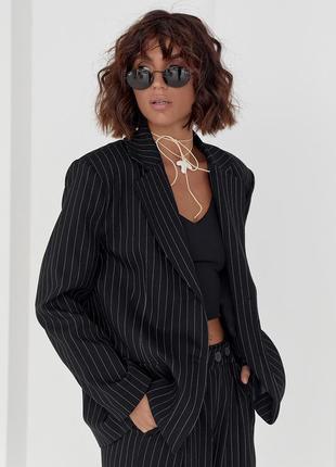 Женский пиджак на пуговицах в полоску - черный цвет, l (есть размеры)9 фото