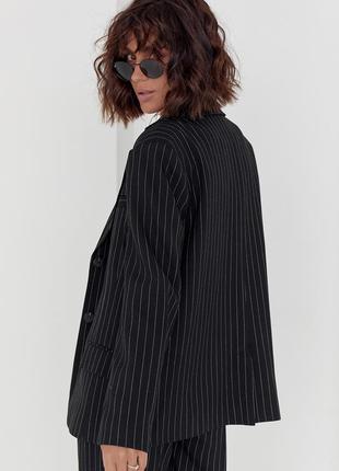 Женский пиджак на пуговицах в полоску - черный цвет, l (есть размеры)2 фото