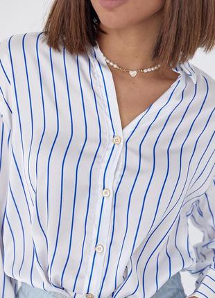 Шелковая блуза на пуговицах в полоску - синий цвет, m (есть размеры)4 фото