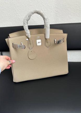 Сумка кожаная бежевая в стиле hermes birkin 35 cm биркин