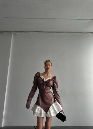 Коричнева карамель трендова жіноча шкіряна сукня міні жіноча коротка сукня з штучної шкіри3 фото