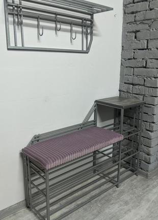 Прихожая металлическая, полка для обуви и вешалка лофт  100 см
