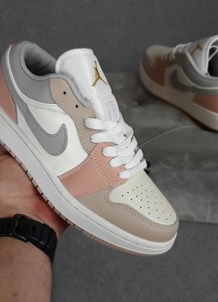 👟 кросівки     nike air jordan 1 low низькі білі з бежевим та пудрою    / наложка bs👟6 фото