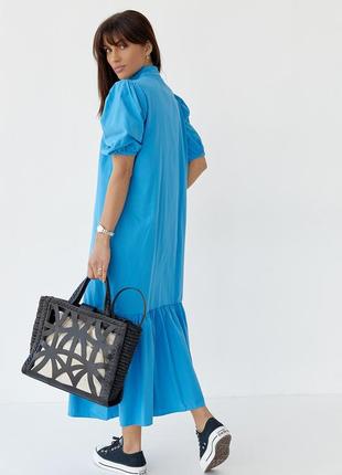 Длинное платье на пуговицах с оборкой по низу - синий цвет, s (есть размеры)2 фото
