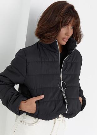 Демисезонная куртка женская на молнии - черный цвет, 40р (есть размеры)7 фото