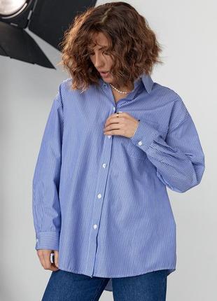 Удлиненная женская рубашка в полоску - синий цвет, xl (есть размеры)8 фото