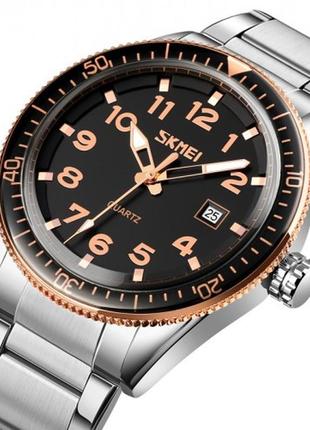 Чоловічий кварцевий наручний годинник з металевим браслетом skmei 9232 rgbk оригінал