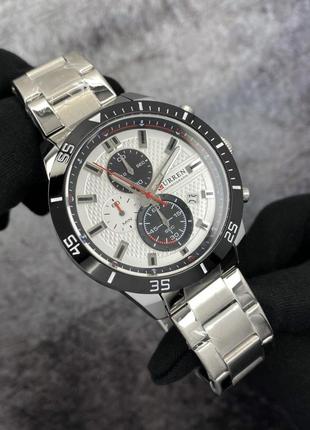 Мужские кварцевые наручные часы с хронографом curren 8417 silver-black3 фото