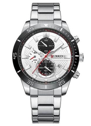 Мужские кварцевые наручные часы с хронографом curren 8417 silver-black4 фото