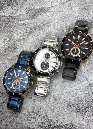 Мужские кварцевые наручные часы с хронографом curren 8417 silver-black5 фото