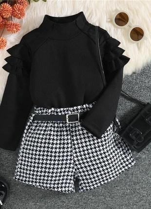 Стильний костюмчик  для маленьких модниць🔥🔥 огляд товару на пошті!!! кофта - рубчик шорти  + ремінь