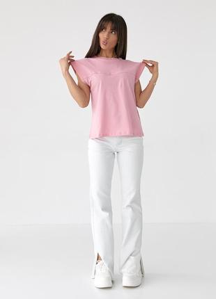 Однотонная футболка с удлиненным плечевым швом - розовый цвет, m (есть размеры)3 фото