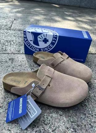 Біркенштоки birkenstock 39р(25см) замшеві шльопанці birkenstock boston жіночі колір беж