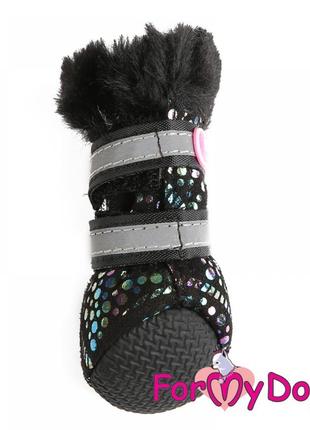 Зимние сапоги цельнокроеные для собак fmd искусственная замша черная с блесками с черным мехом3 фото