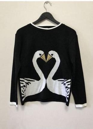 Вʼязаний светр акрил з лебедями птахами y2k нефорский