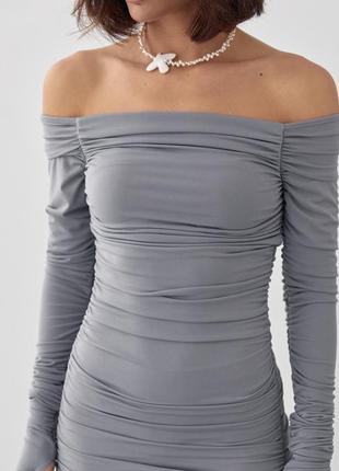 Длинное вечернее платье с драпировкой - серый цвет, l (есть размеры)4 фото