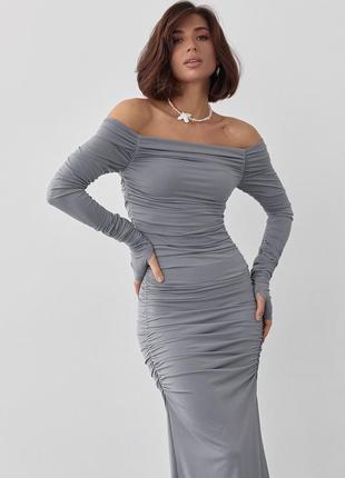 Длинное вечернее платье с драпировкой - серый цвет, l (есть размеры)3 фото