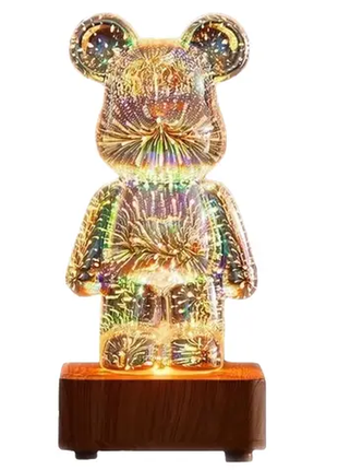 3d нічник скляний з ефектом феєрверку у вигляді ведмедика rgb bearbrick led світильник-лампа на 8 ко2 фото