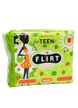 Fantasy flirt гігієнічні прокладки teen fresh cotton&care 4 крапель 10 шт 240 мм 569261 фото