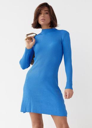 Базовое платье мини в рубчик - синий цвет, l (есть размеры)3 фото