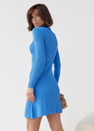Базовое платье мини в рубчик - синий цвет, l (есть размеры)2 фото