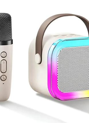 Портативна колонка з караоке мікрофоном та rgb підсвічуванням k12 10w bluetooth. колір: рожевий, білий, блакитний