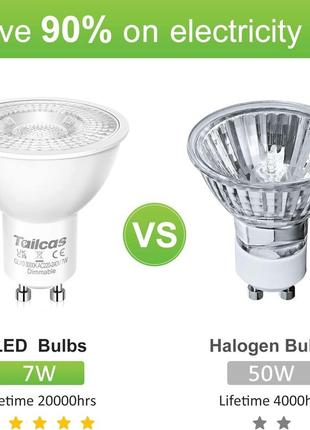 Світлодіодні лампи tailcas gu10, біла тепла лампочка 3000k з регульованою яскравістю.