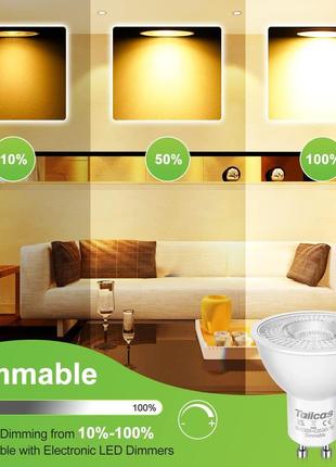 Світлодіодні лампи tailcas gu10, біла тепла лампочка 3000k з регульованою яскравістю.