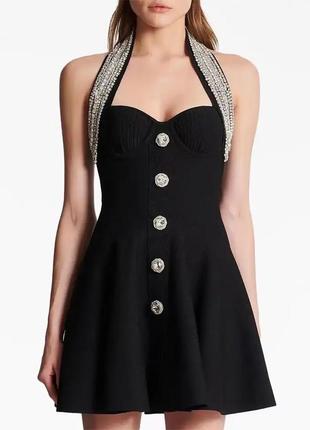 Платье чёрное бандажное с вырезом халтер5 фото