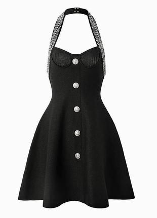 Платье чёрное бандажное с вырезом халтер7 фото