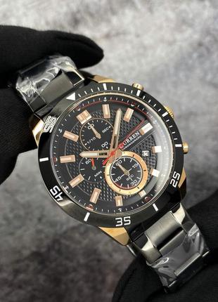 Мужские кварцевые наручные часы с хронографом curren 8417 black-gold5 фото