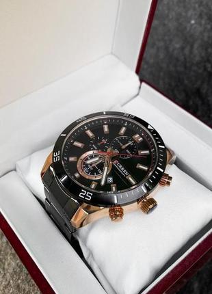 Мужские кварцевые наручные часы с хронографом curren 8417 black-gold4 фото