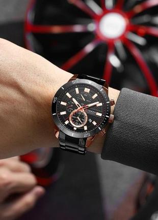 Мужские кварцевые наручные часы с хронографом curren 8417 black-gold2 фото